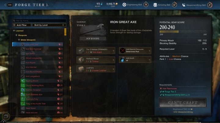 New World Weaponsmithing Crafting Gamepressure