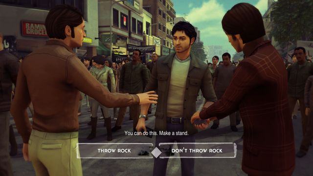 Regardless of whether you throw a stone or not, soldiers start shooting anyways. - Chapter 5: Glorious Shining Iran - Walkthrough - 1979 Revolution: Black Friday - Game Guide and Walkthrough