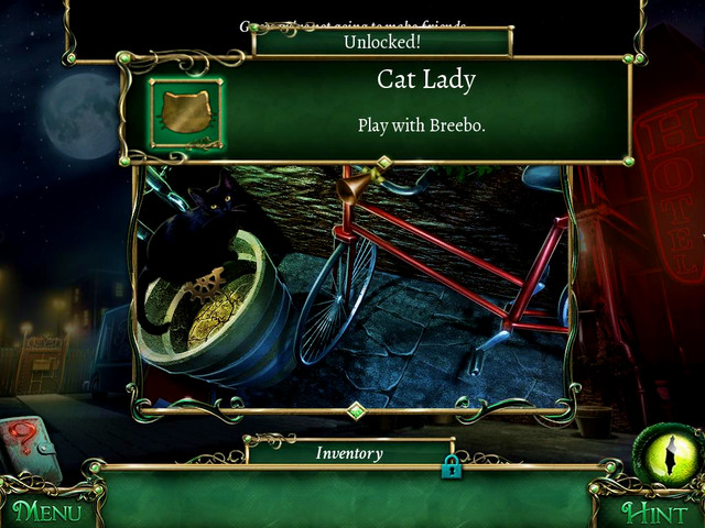Hotel: next to the bike you see a cat on the barrel - Collectibles - Collectibles and puzzles - 9 Clues: The Secret of Serpent Creek - Game Guide and Walkthrough