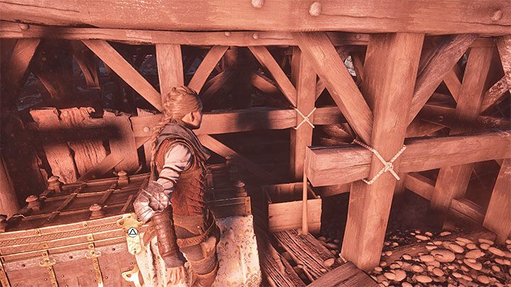 Set fire to some hay, jump down and look for a new secret chest in which you'll find a tool - Plague Tale Requiem: Chapter 5, Find a way to reach the boat - walkthrough - Chapter 5 - In Our Wake - A Plague Tale Requiem Guide, Walkthrough