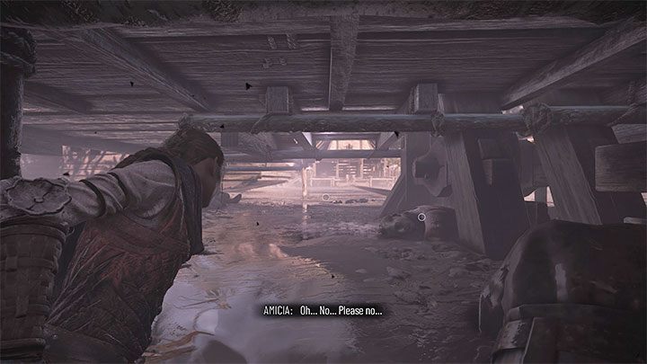 Make your way through the contaminated area until you reach the corpse stuck in the mechanism - Plague Tale Requiem: Chapter 5, Find a way to reach the boat - walkthrough - Chapter 5 - In Our Wake - A Plague Tale Requiem Guide, Walkthrough