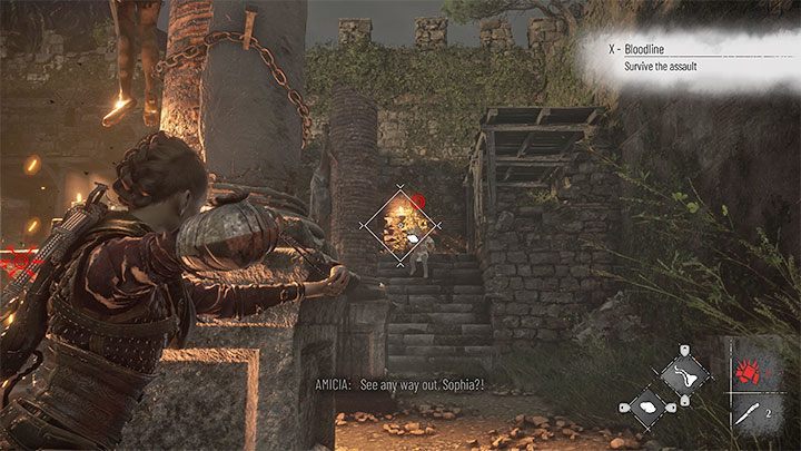 Quickly eliminate enemies without helmets with your slingshot - these include archers and spearmen - Plague Tale Requiem: Chapter 10, Survive the assault - walkthrough - Chapter 10 - Bloodline - A Plague Tale Requiem Guide, Walkthrough