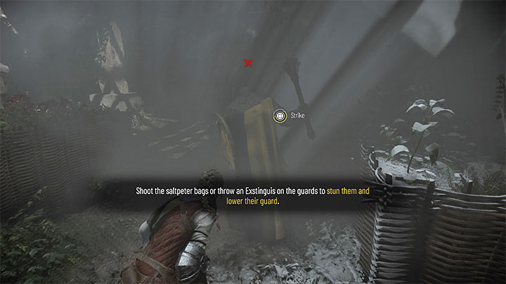 The guard will be blinded - quickly get behind his back to a strike and eliminate him - Plague Tale Requiem: Chapter 3, Find and rescue Lucas - walkthrough - Chapter 3 - A Burden of Blood - A Plague Tale Requiem Guide, Walkthrough