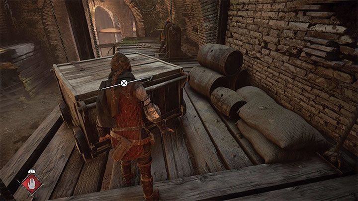 Wait for the platform to be lifted and walk over it to the adjacent ledge - Plague Tale Requiem: Chapter 2, Exit the arenas underground - walkthrough - Chapter 2 - Newcomers - A Plague Tale Requiem Guide, Walkthrough