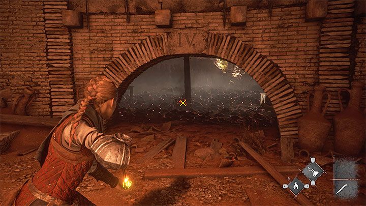 Now you have to explore the next side rooms to get to 2 new rotating mechanisms - Plague Tale Requiem: Chapter 2, Exit the arenas underground - walkthrough - Chapter 2 - Newcomers - A Plague Tale Requiem Guide, Walkthrough