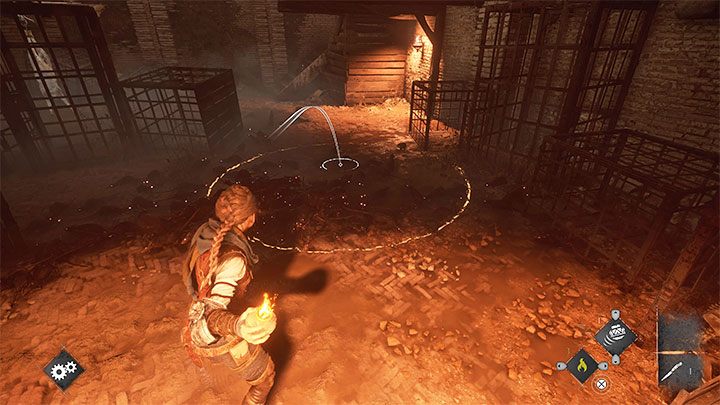 Fire another Ignifer on the far lamp and throw an Ignifer Pot to the floor - Plague Tale Requiem: Chapter 2, Exit the arenas underground - walkthrough - Chapter 2 - Newcomers - A Plague Tale Requiem Guide, Walkthrough