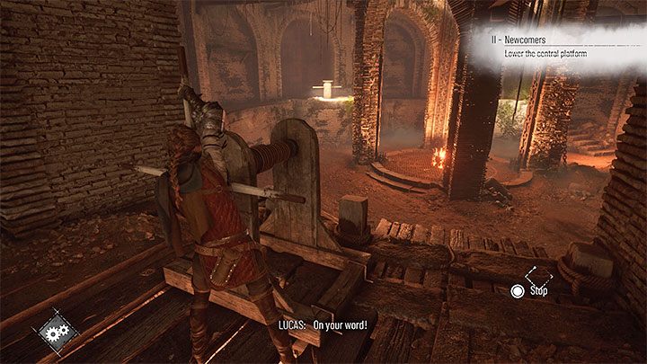 Switch to normal ammo and hit the hanging meat with your slingshot - Plague Tale Requiem: Chapter 2, Exit the arenas underground - walkthrough - Chapter 2 - Newcomers - A Plague Tale Requiem Guide, Walkthrough