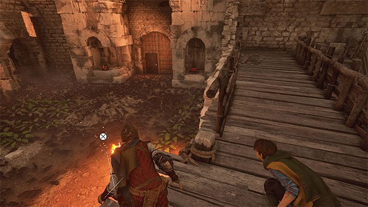 Your destination is the gate under the tower shown in the picture above - it is located at the opposite end of the area - Plague Tale Requiem: Chapter 2, Exit the arenas underground - walkthrough - Chapter 2 - Newcomers - A Plague Tale Requiem Guide, Walkthrough