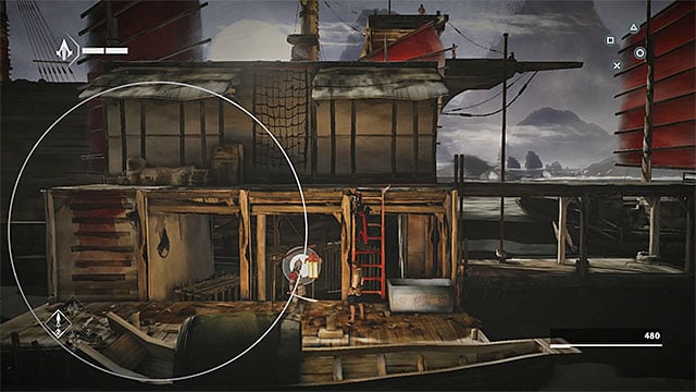 Get out of the haystack and run on the wooden beam to first plan - The Port - walkthrough for sequence 3 - Walkthrough - Assassins Creed Chronicles: China - Game Guide and Walkthrough