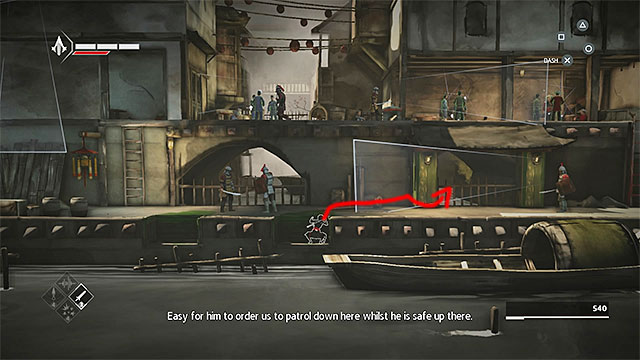 Walk down the ladder and hide in the lower hideout - The Search - walkthrough for sequence 6 - Walkthrough - Assassins Creed Chronicles: China - Game Guide and Walkthrough