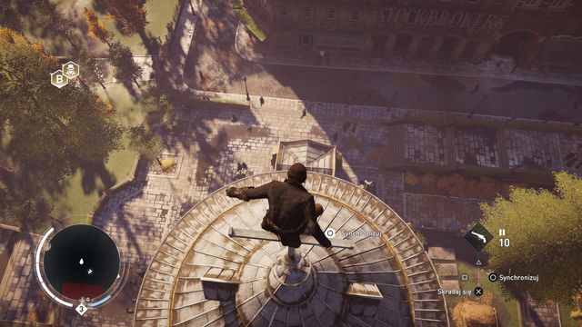 You can quickly get down from a vantage point by performing a leap of faith. - Synchronization and quick travel | Moving - Moving - Assassins Creed: Syndicate Game Guide & Walkthrough