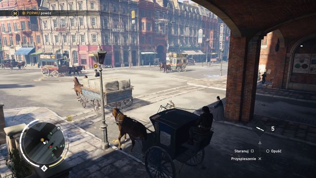 Jump on the carriage once you get close enough. - 03 - Anarchist Intervention | Karl Marx Memories - Karl Marx Memories - Assassins Creed: Syndicate Game Guide & Walkthrough