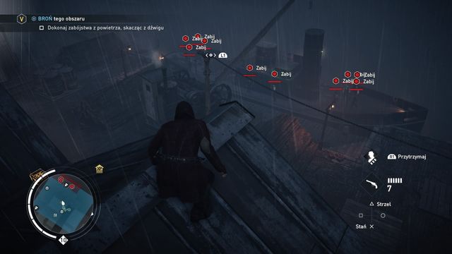 Hide near the crane, from where you will be able to ambush one of the enemies walking to the port. - 01 - Operation Dynamite Boat | Queen Victoria Memories - Queen Victoria Memories - Assassins Creed: Syndicate Game Guide & Walkthrough