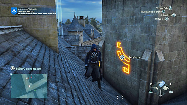 The second solution is on the wall of the Hotel de Sans tower, in the recess between the tower and the slanting roof - Side quests | Marais map in AC Unity - Marais - Assassins Creed: Unity Game Guide & Walkthrough