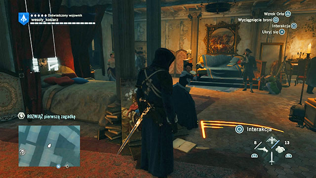 The first solution is on the floor of de Sades residence, in front of the bed - Side quests | Porte-Saint-Denis - Porte-Saint-Denis - Assassins Creed: Unity Game Guide & Walkthrough
