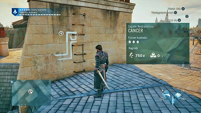 The symbol is on the roof, on the wall housing the chimneys - Side quests | Faubourg Saint-Germain map in AC Unity - Faubourg Saint-Germain - Assassins Creed: Unity Game Guide & Walkthrough