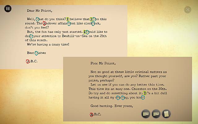 Make a comparison of two letters just like before - Call Scotland Yard and compare the new letter with the other letters from ABC - Chapter two - Bexhill - Agatha Christie: The ABC Murders - Game Guide and Walkthrough
