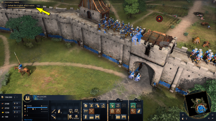 At this point, the enemy army should have already attacked the next city gate - Age of Empires 4: The Siege of Paris (The Hundred Years War) - walkthrough - The Hundred Years War - Age of Empires 4 Guide