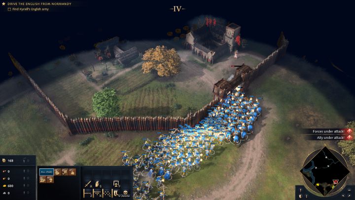 There is an enemy camp north of the village with the Monastery - Age of Empires 4: The Battle of Formigny (The Hundred Years War) - walkthrough - The Hundred Years War - Age of Empires 4 Guide