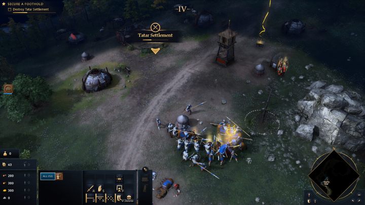 When the mission begins, select your troops and follow the main road until you reach the enemy settlement - Age of Empires 4: The Siege of Kazan (The Rise of Moscow) - walkthrough - The Rise of Moscow - Age of Empires 4 Guide