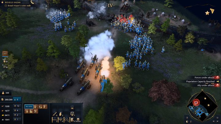 Construct some new military buildings and a Siege Workshop to build a powerful army as soon as possible, which should consist of minimum 150 units and several cannons - Age of Empires 4: The Siege of Kazan (The Rise of Moscow) - walkthrough - The Rise of Moscow - Age of Empires 4 Guide