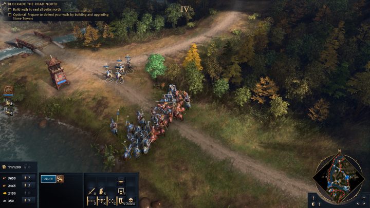 When new mission objectives appear, send 1 squad of your army in front of the bridge located on the southeastern edge of the map to block the enemy troops' route - Age of Empires 4: Blockade at Lumen Shan (The Mongol Empire) - walkthrough - The Mongol Empire - Age of Empires 4 Guide