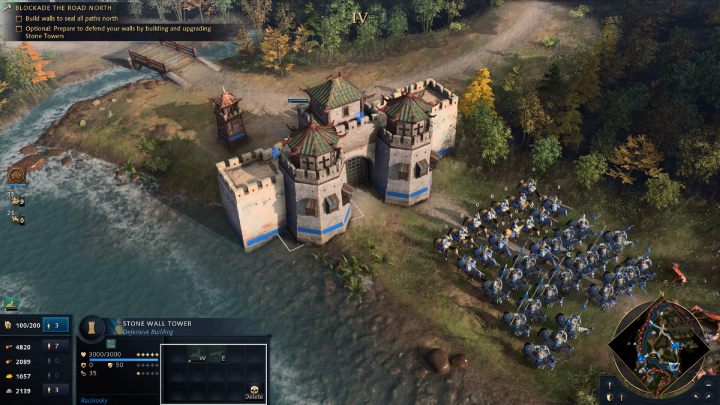 By this time, your workers should have collected enough stone to build fortifications - Age of Empires 4: Blockade at Lumen Shan (The Mongol Empire) - walkthrough - The Mongol Empire - Age of Empires 4 Guide