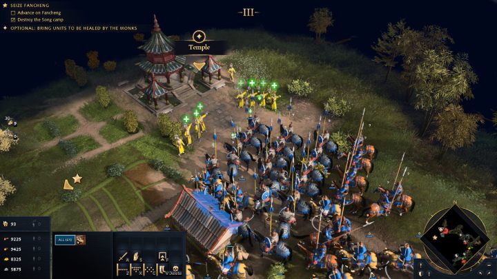 After burning the fort, head to the nearby temple and wait for the Monks to heal your army - Age of Empires 4: The Song Fortress (The Mongol Empire) - walkthrough - The Mongol Empire - Age of Empires 4 Guide