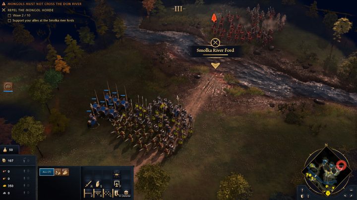 After delivering the orders divide your army into three squads and position them at the three designated spots by the river - Age of Empires 4: The Battle of Kulikovo (The Rise of Moscow) - walkthrough - The Rise of Moscow - Age of Empires 4 Guide