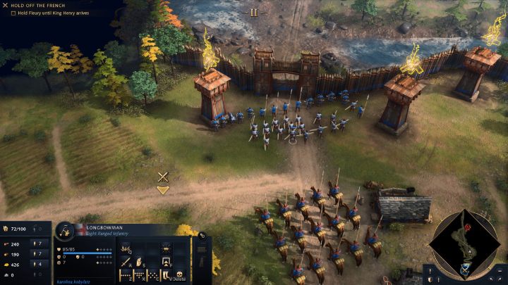 Once the mission begins, make sure all the villagers and soldiers are in fort in Fleury - Age of Empires 4: The Battle of Bremule (The Normans) - walkthrough - The Normans - Age of Empires 4 Guide