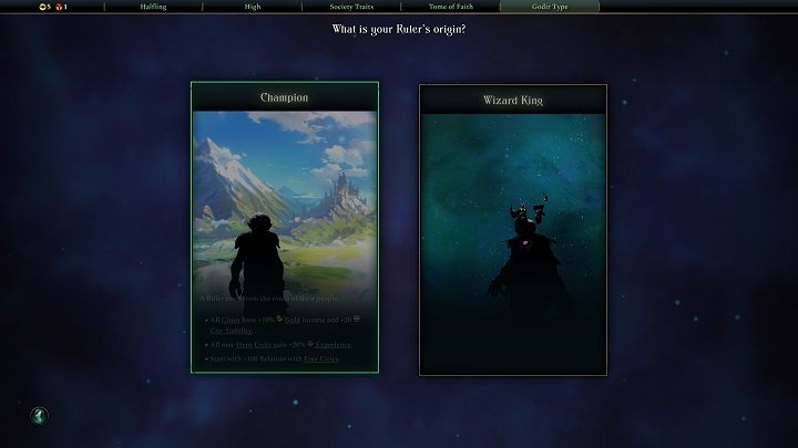 Here you can choose whether the ruler comes from the people or came into this world by a portal - Age of Wonders 4: Creating factions - Basics - Age of Wonders 4 Guide