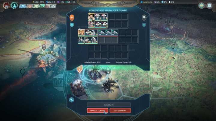 More than two armies can participate in the battle. - Beginning of a battle in Age of Wonders Planetfall - Battles - Age of Wonders Planetfall Guide