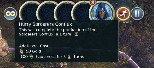 For appropriate payment in gold, and at the cost of temporary decrease in contentment, there ids a possibility to speed up production of a building or a unit - Expansion of the Empire - Cities - Age of Wonders III - Game Guide and Walkthrough