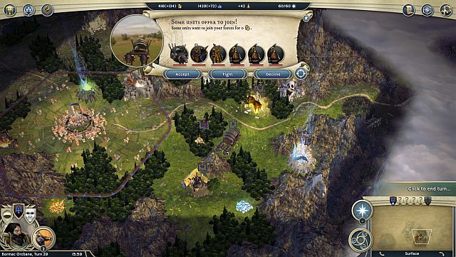 As you go East, you will encounter a party that will gladly join you. - Underground Eruption - walkthrough - The Elven Court Campaign - Age of Wonders III - Game Guide and Walkthrough