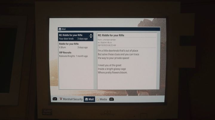 3 - Alan Wake 2: The door knob of workshop with hunting rifle puzzle - Unique items - Alan Wake 2 Guide