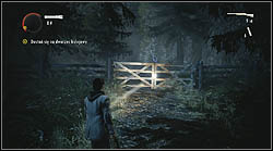 Next page is attached to a gate, which can be found after leaving a place full of sheds and lamps - Alan Wake: Episode 3 Ransom - list of manuscript pages - Manuscript - Alan Wake Game Guide & Walkthrough