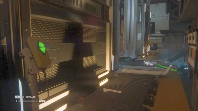 After you cross the room, go to the very end of the warehouse and call the elevator (down) - Go back to Taylor with the medicine - Walkthrough - Alien: Isolation - Game Guide and Walkthrough