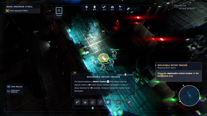 You unlock Deployable Motion Tracker in the first story mission in Dead Hills - Aliens Dark Descent: How the Motion Tracker works? - FAQ - Aliens Dark Descent Guide