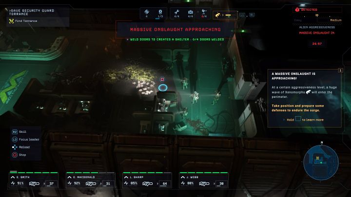 When that happens, you'll receive a warning of an Onslaught incoming and a timer will appear - Aliens Dark Descent: How to repel a Massive Onslaught? - FAQ - Aliens Dark Descent Guide