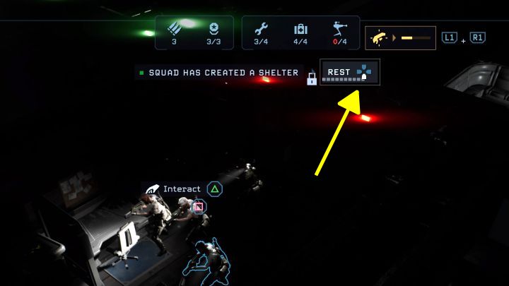 If you've performed all needed actions correctly, an icon representing shelter activation will appear at the top of the screen (screenshot above) - Aliens Dark Descent: How to create a shelter and how to rest? - FAQ - Aliens Dark Descent Guide