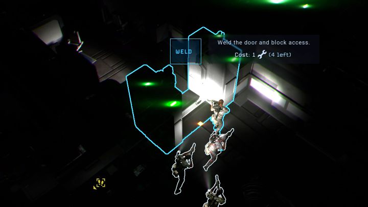 On each door leading to the room you must choose the option to weld them - Aliens Dark Descent: How to create a shelter and how to rest? - FAQ - Aliens Dark Descent Guide