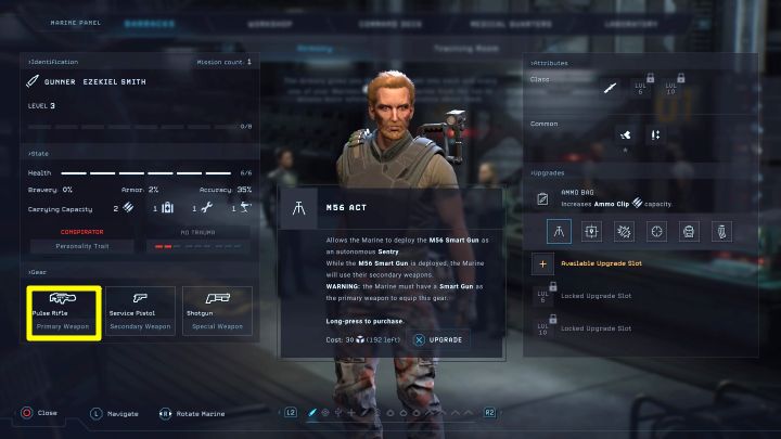 Go to the Barracks and choose a Gunner - Aliens Dark Descent: How to unlock the Smart Gun? - FAQ - Aliens Dark Descent Guide