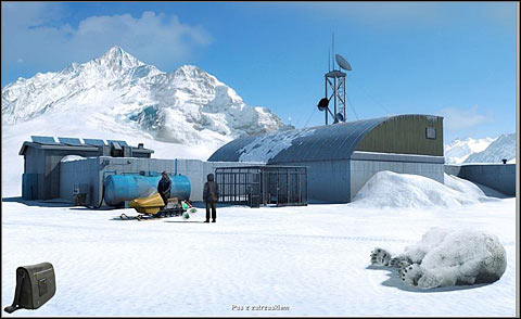 After a while he will appear on the snowmobile - go to him and take a ratchet strap from the back of the snowmobile - Arrange stuff to move the bear - Day 1 - Alpha Polaris - Game Guide and Walkthrough