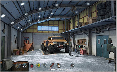 Talk to Tully and then use the flag on the table saw to the right - Give the bear first dose of medicine - Day 1 - Alpha Polaris - Game Guide and Walkthrough