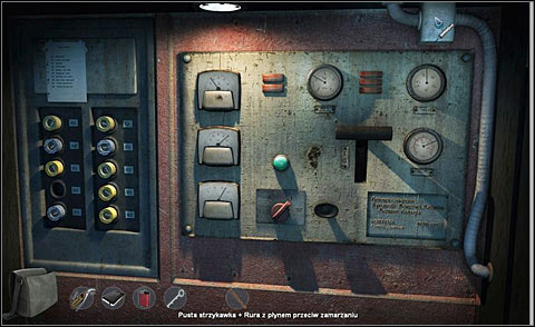 Now go to the generator cabinet, open it and use an empty syringe on an antifreeze pipe (upper right corner of the panel) - Return to the building - Night 4 - Alpha Polaris - Game Guide and Walkthrough