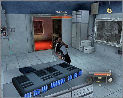 Carefully walk by the security camera and head to the door leading to the room with Jin (M15, 5) - Walkthrough - Taipei - Assault Triad Headquarters in Slums - Walkthrough - Taipei - Alpha Protocol: The Espionage RPG - Game Guide and Walkthrough