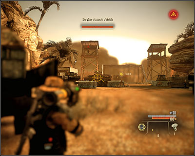 Your goal is to destroy the armoured vehicle (M5, 31); in order to do it, you have to get to the rocket launchers (M5, 32) scattered throughout the area - Walkthrough - Saudi Arabia - Intercept Shaheed and Recover Missiles - Walkthrough - Saudi Arabia - Alpha Protocol: The Espionage RPG - Game Guide and Walkthrough