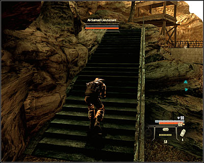 If you don't have a good rifle, you will have to decrease the distance between the two of you, so eliminate the two other enemies left and continue getting closer to the bridge - Walkthrough - Saudi Arabia - Intercept Shaheed and Recover Missiles - Walkthrough - Saudi Arabia - Alpha Protocol: The Espionage RPG - Game Guide and Walkthrough