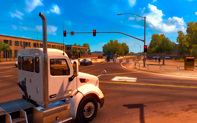 Traffic lights in North America are positioned on other side of the road - Traffic lights; Police - Driving your truck across the States - American Truck Simulator - Game Guide and Walkthrough