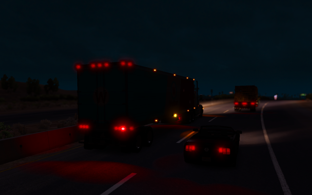 Most vehicles in the USA has red indicator lights (shown on the screen) - Overtaking; indicators - Driving your truck across the States - American Truck Simulator - Game Guide and Walkthrough